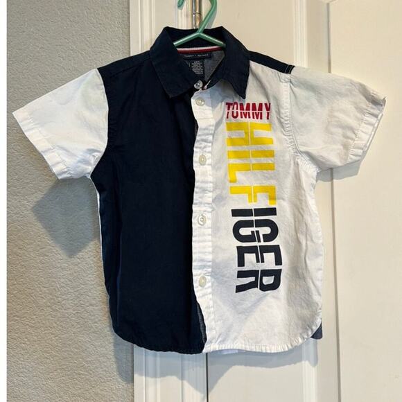 Tommy Hilfiger color block large logo short sleeve button down retro 90s sz 24m - Picture 1 of 6